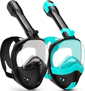 Full Face Snorkel Mask with Dry Top System – 180° Panoramic View Snorkeling Gear for Adults & Kids, Anti-Fog with Camera Mount