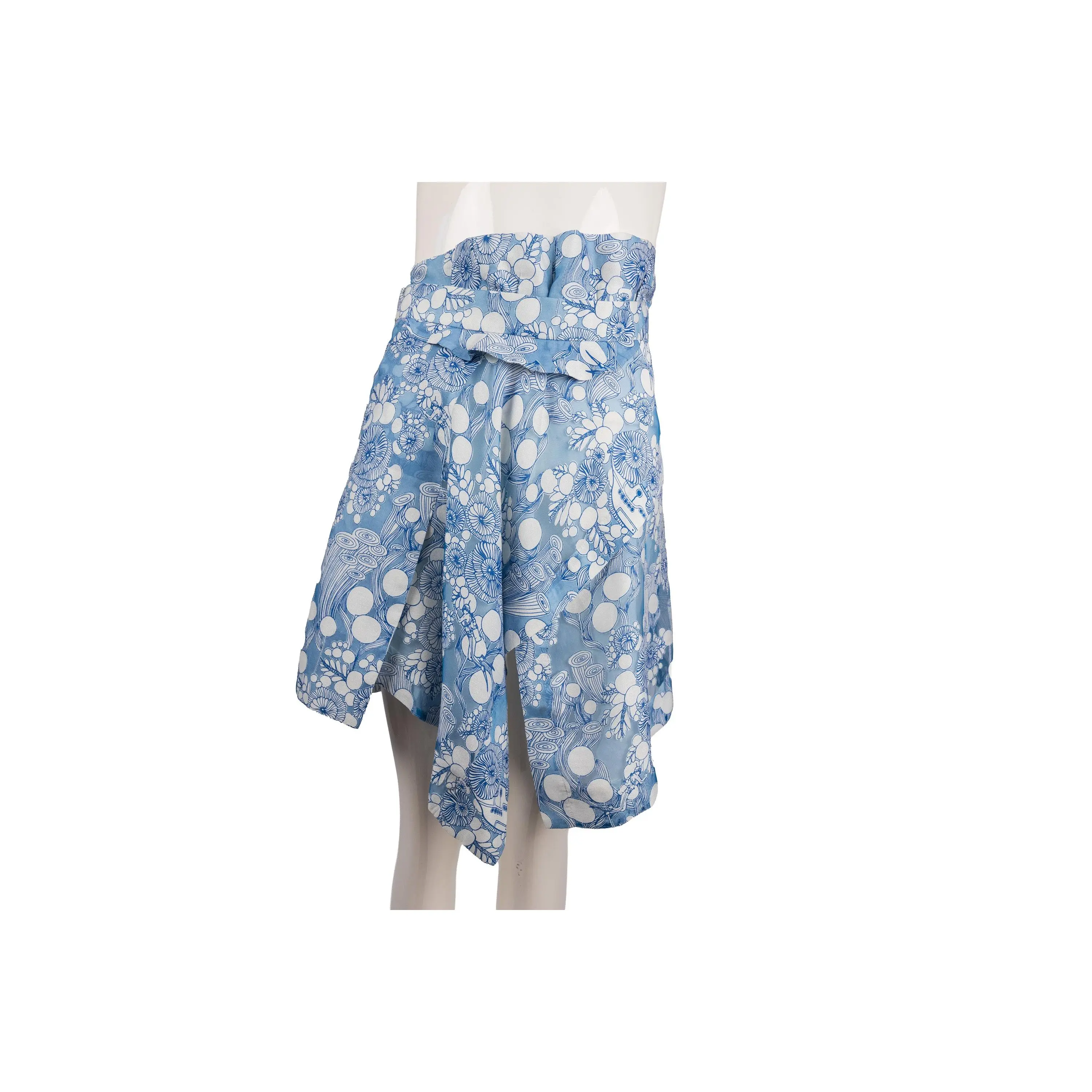 Carven Blue Silk Floral High-Waisted Skirt Size 36