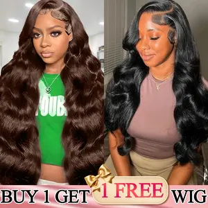 [Buy 1 Get 2] 250% 30'' Density Body Wave Brown Lace Front Wigs Blended Human Hair & 28'' Lace Frontal Wigs Glueless Wigs 13x4 HD Transparent Lace Frontal Wig for Women