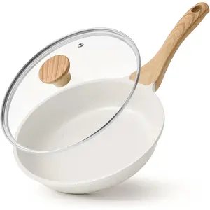 Nonstick Ceramic Frying Pan Skillet with Lid, 8 Inch Omelet Pan, Induction Compatible Egg Pan, PFAS-Free, Heat Resistant Handle, Cookware