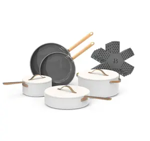 Beautiful 12pc Ceramic Non-Stick Cookware Set, White Icing by Drew Barrymore