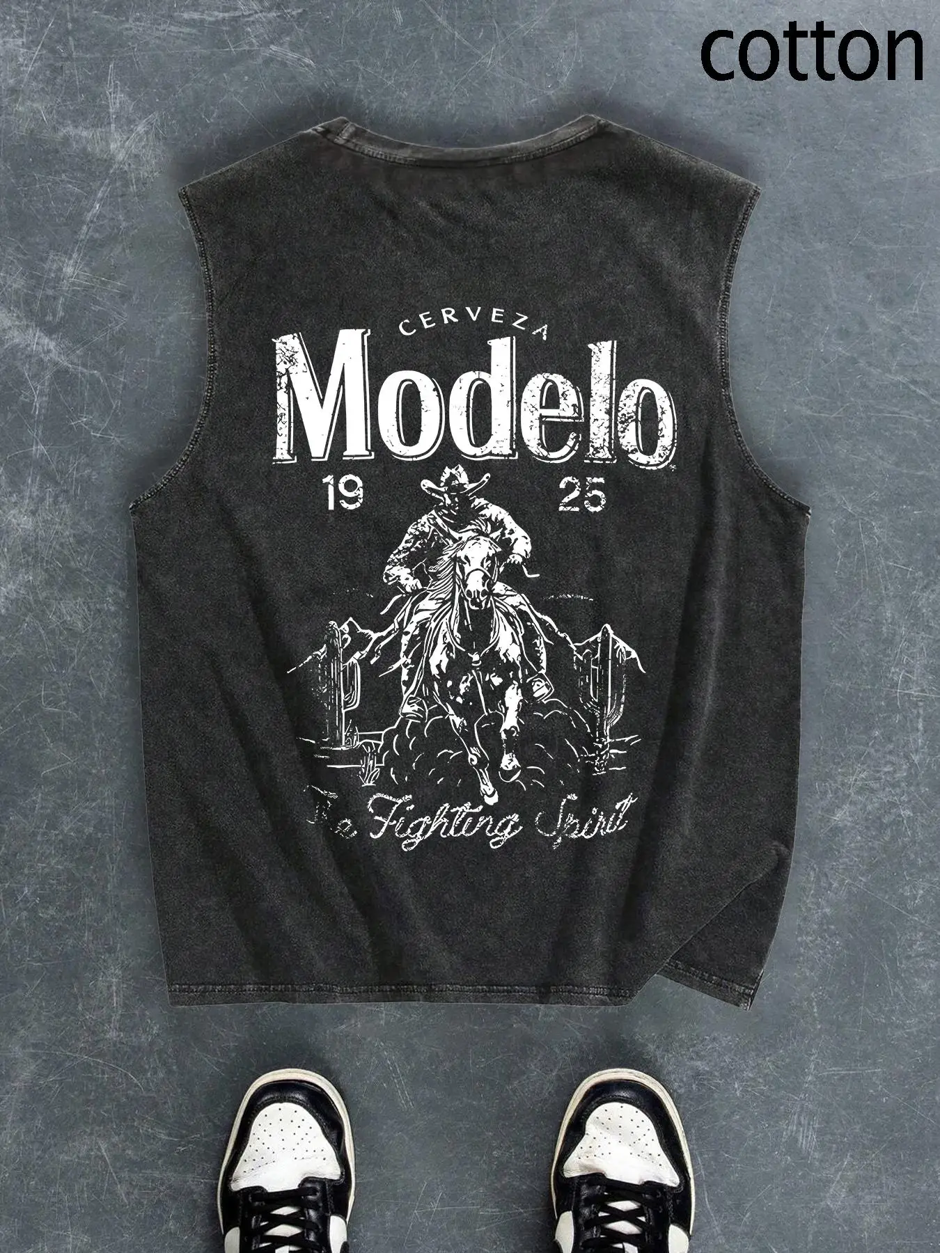 Men's Regular Fit Cartoon Cowboy & Letter Print Tank Top, Casual Comfy Breathable Sleeveless Top for Summer, Fashion Men's Clothes for Daily Wear, Soc