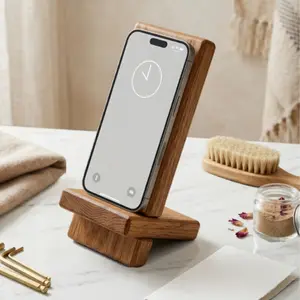 Handcrafted Red Oak Phone Stand – Minimalist Solid Wood Desk Dock