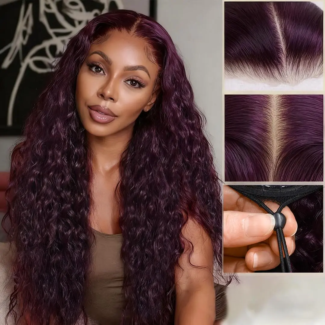 【New In】Sunber 100% Human Hair Water Wave 13x4 Pre-Everything Lace Frontal Female Wig, Black Cherry Dark Burgundy, Glueless, Pre-Plucked Line, 150% Full Volume with Invisible Drawstring, 13X4-Black Cherry, Pre Cut Lace