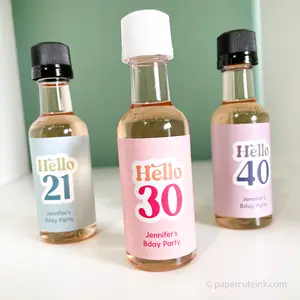 Adult Birthday Party Favors Hello 30 Mini Liquor Bottles, Set of 12 Labels