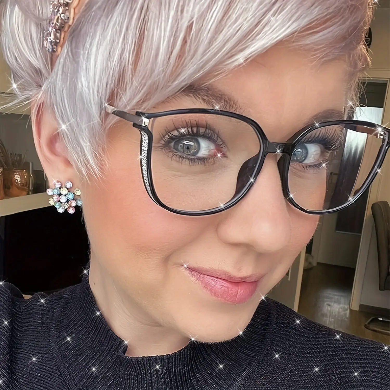 Set of 2 High-End Oversized Reading Glasses with Fine Glitter, Fashionable Starry Sky Design, Suitable for Both Men And Women.