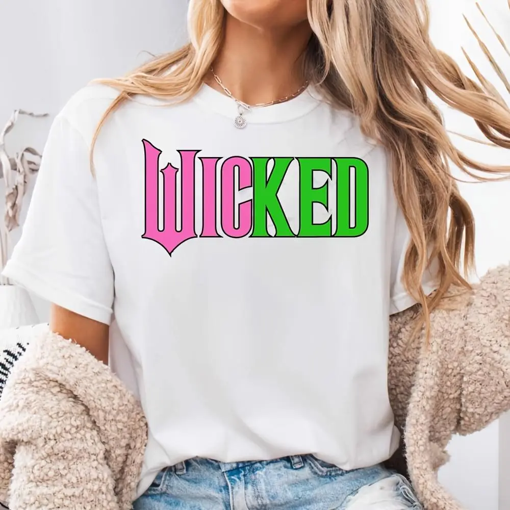 Wicked Pink And Green Text Print, Women's T-Shirt, Musical Theater Fan Gift, Casual Daily Wear