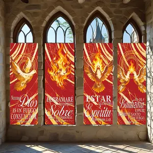 4 Pcs Religious Banners, Polyester Material Christian holy spirit themed vertical hanging banners with dove flame bible verse pattern suitable for pentecost church event sunday worship space family prayer room wall decor