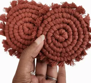 Cotton Car Coasters for Cup Holders, 2PC Car Cup Coasters, Drink Coaster Holder, Cute cupholder Coaster Accessories for Women, Macrame, Boho(Champagne Pink)