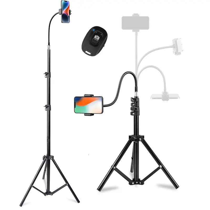 UEGOGO 63" Tall Phone Tripod with Flexible Gooseneck, Bluetooth Remote, Handheld Stick & Clip - Portable Aluminum Cellphone Stand Accessories for Selfies, Video Recording - Compatible with iPhone, Android