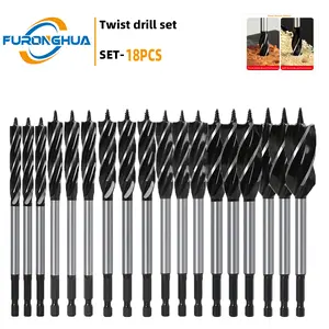 6PC/12PC/18PC Heavy Duty Auger Bits 10-20mm 4-Flute Hex Shank Wood Plastic Plywood Drilling Anti-Slip Heat Resistant Fast Cutting Tools wood hole