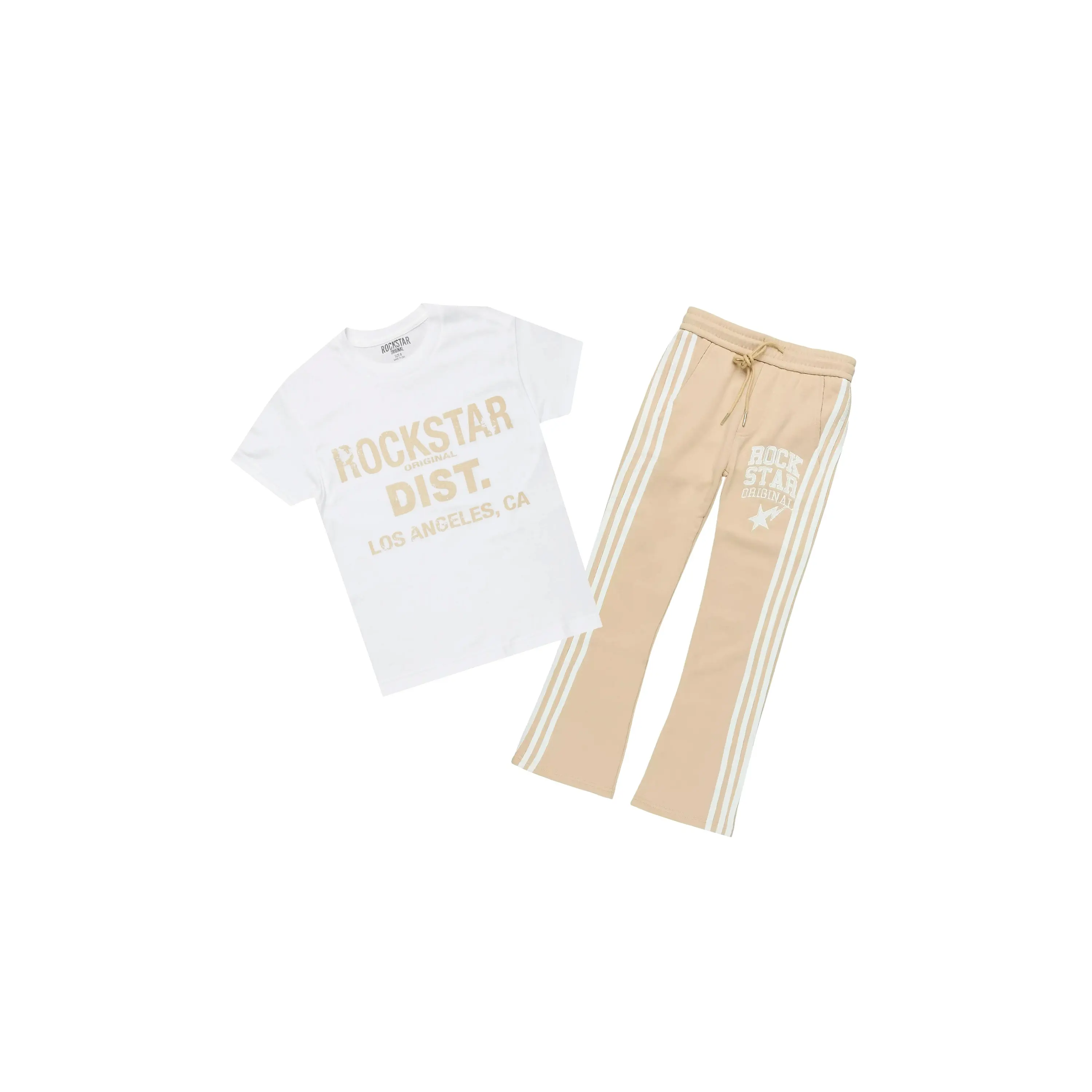 Boys Korrit White/Beige T-Shirt Stacked Pant Set