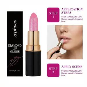 Pink Purple Diamond Lip Gloss Sparkling Lipstick Natural Luster Smooth Moisturizing Easy to Color 4g