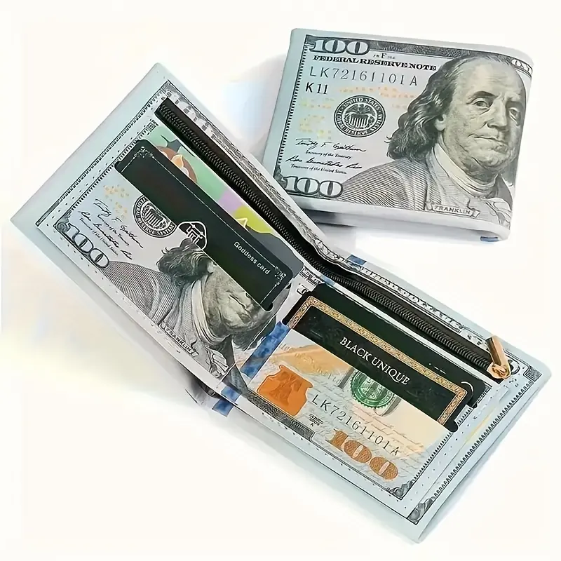 Men's Vintage Retro Look Dollar Bill Wallet - PU Leather, Foldable, Zippered Coin Pouch with Card Slots, Bags for Everyday Stylish Credit Card Holder, Durable Everyday Accessory