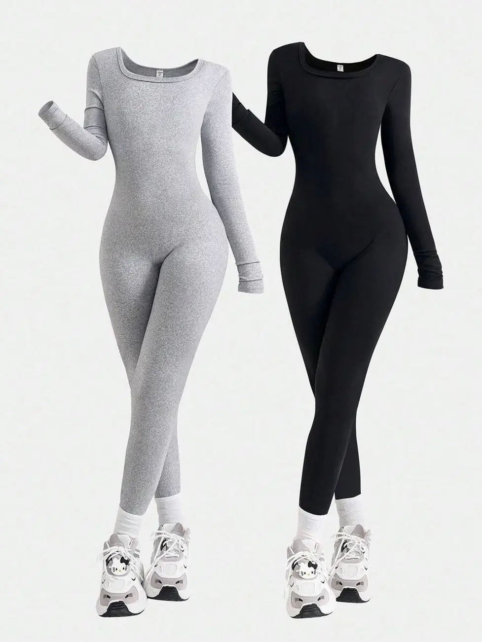 Tween Girls Yoga Jumpsuit, Long Sleeve Square Neck Athletic Romper for Autumn Winter Sports
