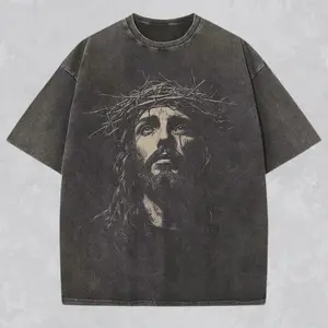 Jesus Acid Washed Heavyweight Cotton Shirt, Christian Streetwear Religious Gift for Him or Her, Faith Apparel Unisex Tee, Jesus Christ Church Wear