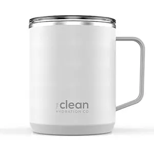 The Clean Hydration Co Ceramic-Lined Insulated Stainless Steel Coffee Mug (White) - 12 oz. Drinkware Reusable Washable Beverage Cup Tumbler Reuse