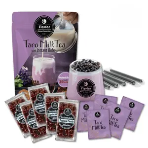 Flavfar Premium Instant Taro Milk Tea Kit with Authentic Brown Sugar Tapioca Boba and Straws - 5 Servings  Drinks Beverage