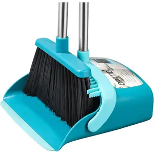 Broom with Dustpan Combo Set Hand Broom and Dustpan Set for Sweeping Indoor Angle Broom for Home,Office,Kitchen,Lobby Floor Pet Hair Indoor&Outdoor Cleaning (Blue)