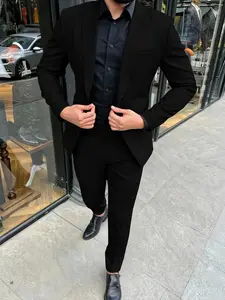 Men's Spring & Fall Business Casual Slim Fit Suit Set, British Style Formal Workwear Jacket and Pants, Perfect for Office Wear