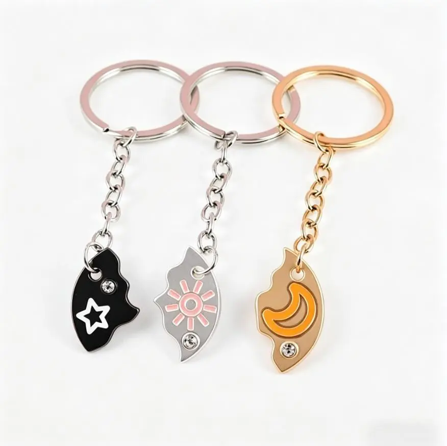 Summervibes Unisex Set of 3 Round Rhinestone Star-Moon-Sun Keychains - Fantasy Cutie Pendants for Friendship, BFF Gifts, Round Shapes
