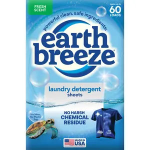 Earth Breeze Hypoallergenic Stain and Odor Fighting Laundry Detergent Sheets, Fresh Scent, 60 Loads