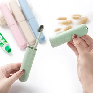 2 Piece Nordic Style Wheat Straw Travel Toothbrush Box, Portable Toothbrush Holder Case, Durable & Eco-Friendly Design, Perfect for Daily Use