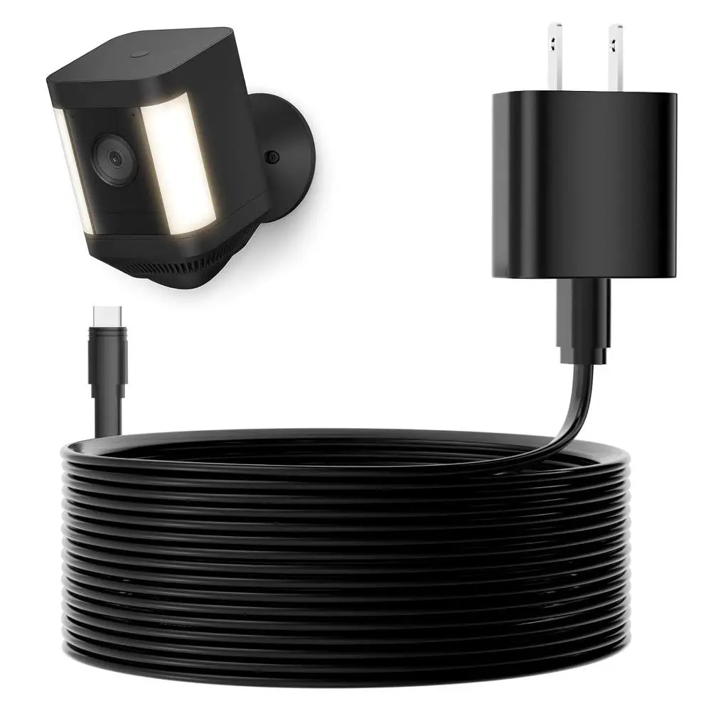 25ft Flat Weatherproof USB-C Power Adapter, Outdoor Camera Accessories for Spotlight Plus/Pro & Outdoor Plus (Battery) - Continuous Power, Black, Cable, Power Cord
