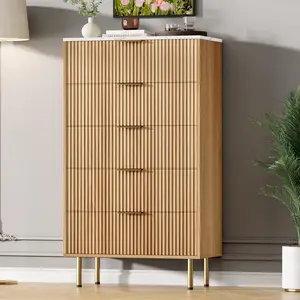 5 Drawers Dresser for Bedroom Fluted Dresser Chest of Drawers with Handle Wood Modern Dressers for Closet Bedroom Furniture Storage Organizer for Living Room Hallway