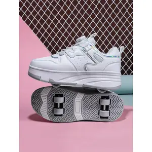 Boys' Four-Wheel Roller Skates, New Wheel Sports Shoes, All-Season PU Leather Lightweight Durable Skate Shoes, Shoes With Wheels