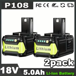 2Pack 5.0Ah P108 Replacement for Ryobi 18V Battery P102 P103 P104 P105 P107 P109 P122 18Volt ONE+ Lithium-Ion Cordless Power Tool