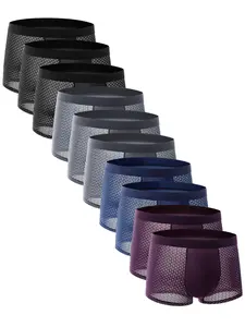 Men's Solid Hollow Out Boxer Brief, Breathable Comfortable Underwear for Daily Wear, Casual Men's Underwear for All Seasons