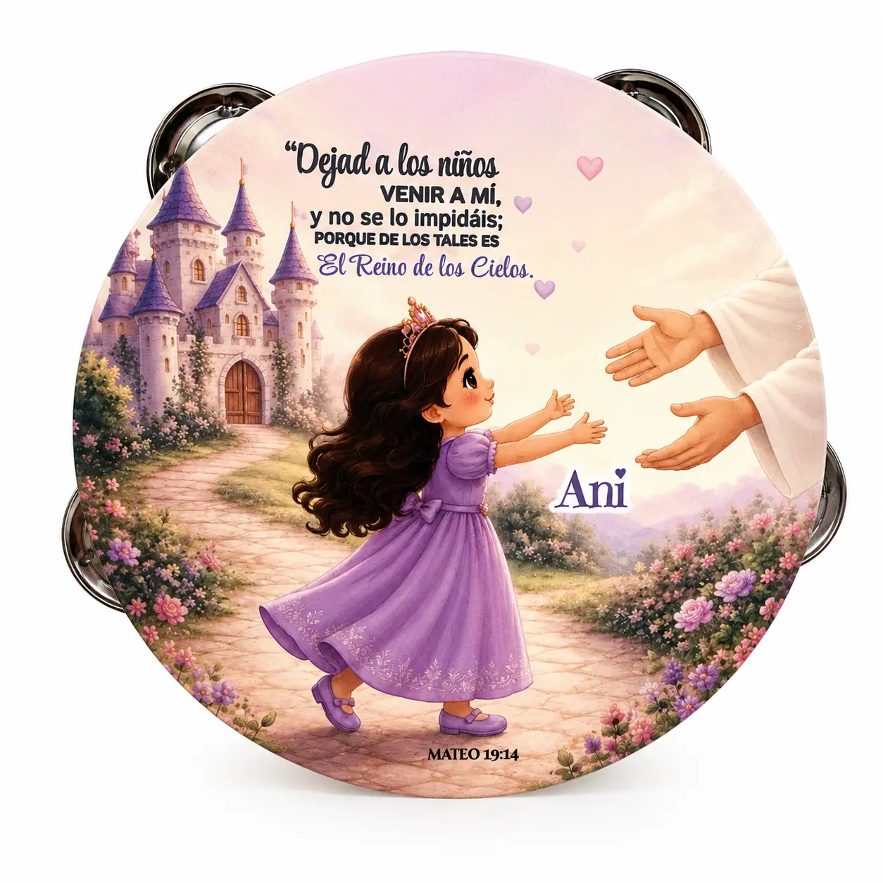 Custom Unisex Kids' Princess Tambourine - Synthetic Leather, Non-Slip Grip, Metal Cymbals Handheld Percussion Musical Instrument with 4x4, 6x6, 8x8 Color Printing for Pleasant Sounds, Percussion Musical Instruments