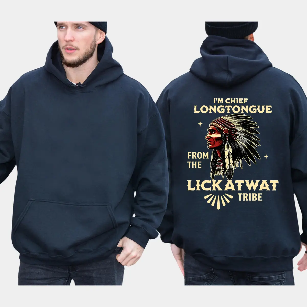 I'm Chief Longtongue Hoodie, Unisex Graphic Tees, Funny Shirts, Indian Chief Hoodie, Casual Menswear