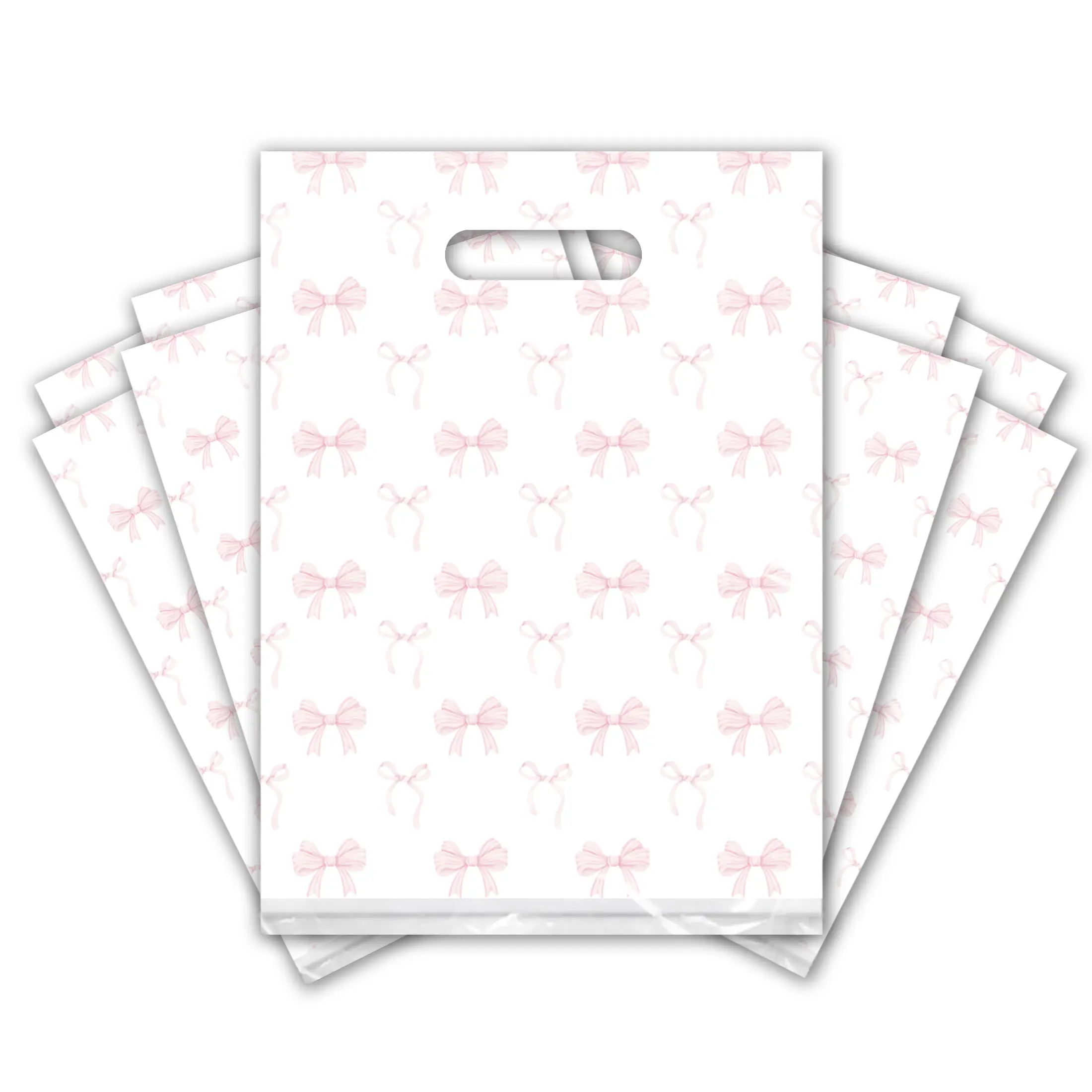 9x12 Pink Bows Poly Merchandise Bags – Retail Bags with Die-Cut Handles (2 Mil)