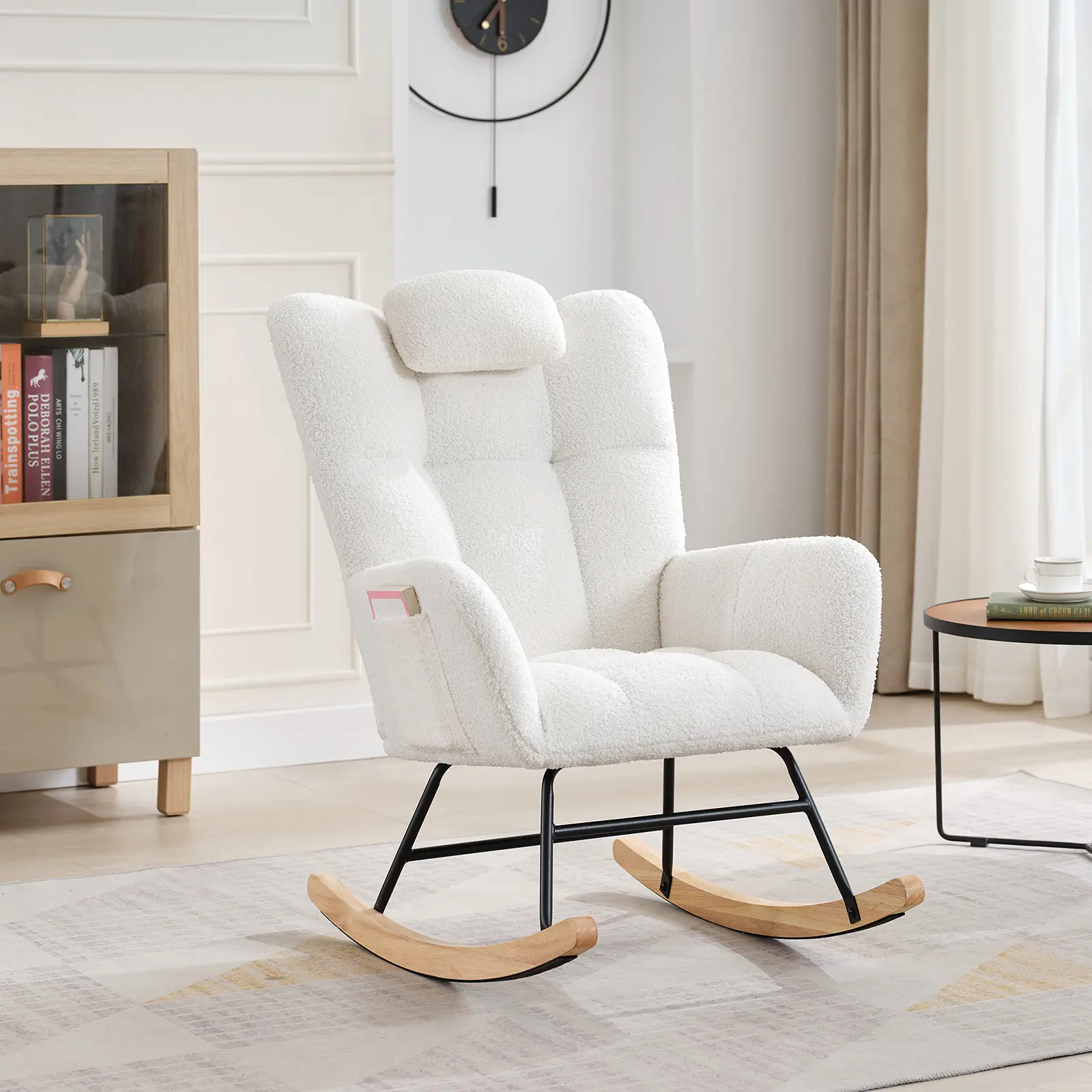 🪑 Modern Soft Upholstered Rocking Chair – High Backrest, Headrest & Armrests – Comfortable Accent Chair for Nursery, Living Room, Bedroom or Office – Perfect for Reading & Relaxation! ✨, Glider Base, Padded Arms