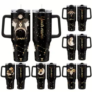Personalized Zodiac Sign 40oz Tumbler with Handle - Custom Name Constellation Astrology Aesthetic - Birthday Gift for Women