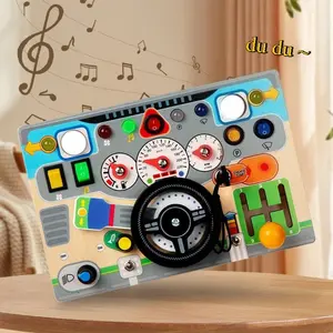 Montessori Mini Busy Board Wooden Sensory Toy with Gear Lever Switches Speaker & LEDs for Fine Motor Skills Party Favors Birthday Gift, gift