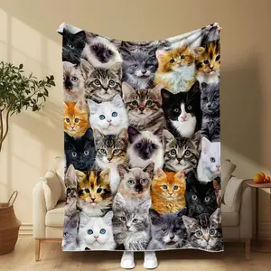 Cute Cat Pattern Blanket, Soft Comfortable Throw Blanket, Air-conditioned Room Blanket, Warm Nap Blanket for Home & Office, Soft Blankets