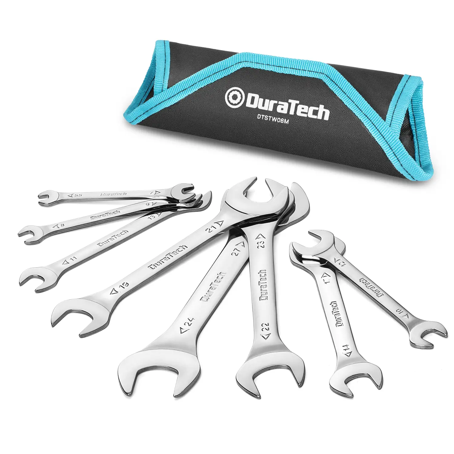 #fathersdaygift DURATECH Super-Thin Open End Wrench Set, Metric, 8-Piece, Including 5.5, 7, 8, 9, 10, 11, 12, 13, 14, 17, 19, 21, 22, 23, 24, 27 mm, Slim Spanner Set with Rolling Pouch
