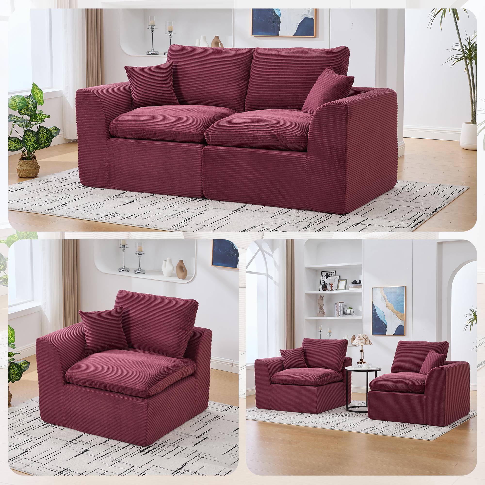 Eyisean 80.3" Corduroy Modern Modular Sectional Sofa, Comfy Loveseat Cloud Couch with Curved Armrest & Removable Cushion Covers, 2 Seater Upholstered Lounge Sofa for Living Room, No Assembly Required