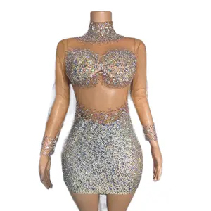 Shinny Rhinestone Patchwork Elegant Mini Gown