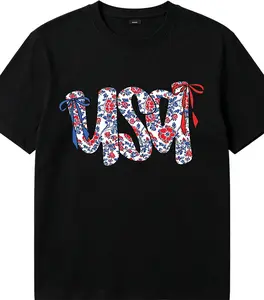 Floral USA Coquette Graphic Tee - Commemorative America 250 Premium Cotton Bow Design Shirt