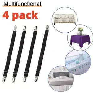 4-pack Elastic Bed Sheet Sling Fasteners, Adjustable Bed Sheet Metal Clips, Adjustable From 19.69 in To 70.87 in, Anti Slip and Durable, Used for Bed Sheets, Mattress Covers, Sofa Cushions bed sheet holder ,bed sheet strap