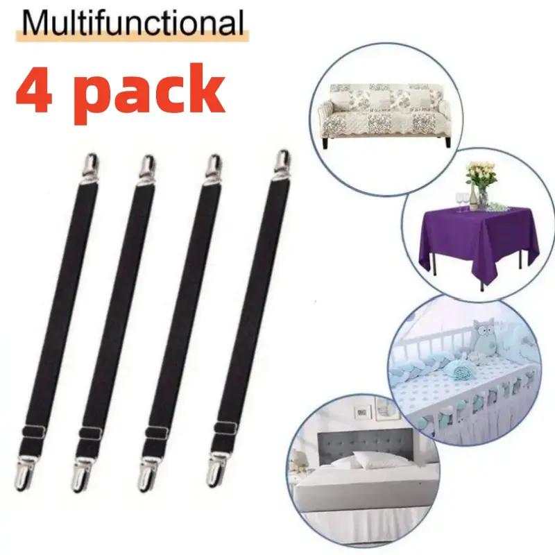 4-pack Elastic Bed Sheet Sling Fasteners, Adjustable Bed Sheet Metal Clips, Adjustable From 19.69 in To 70.87 in, Anti Slip and Durable, Used for Bed Sheets, Mattress Covers, Sofa Cushions bed sheet holder ,bed sheet strap