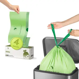 4 Gallon Compostable Drawstring  Scrap Bags,15.1 Liter, 40 Count, 0.9 Mil,Heavy Duty  Bags, BPI, Seedling and OK compost INDUSTRIAL