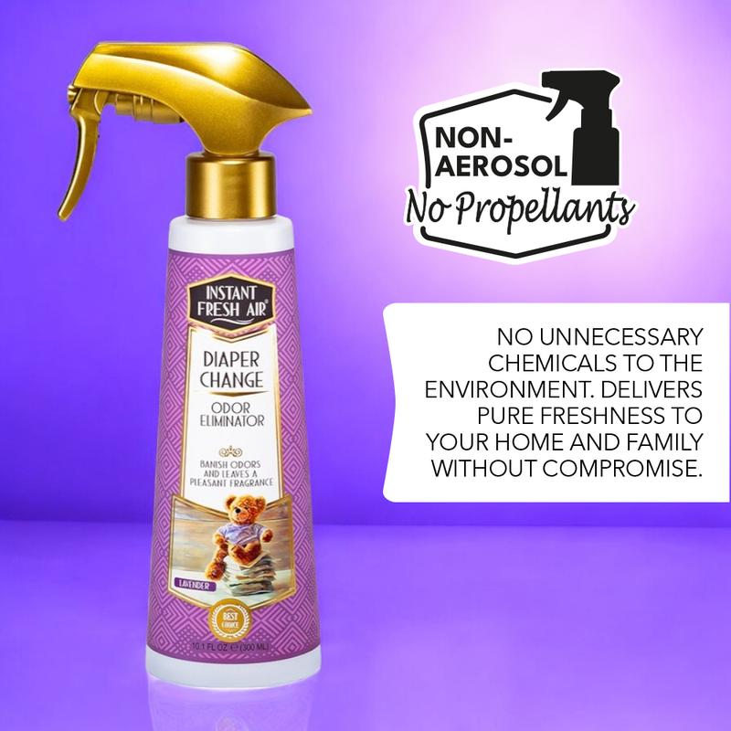 Pleasant DIAPER CHANGE Odor Eliminator & Air Freshener Spray Bottle 10.1 Oz Lavender Scented Eco-Friendly No Propellants – Fragrance Airfreshener Laundry Urine Deodorizing Deodorizer Baby Essentials Diaper Bag – INSTANT FRESH AIR