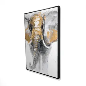 360 Stand Golden Elephant Motif Framed Wall Art - 24x36 in. Artistic Natural Print, Elegant Artwork for Natural Living Room Decoration, Ideal for Home Decor Lovers, Elegance