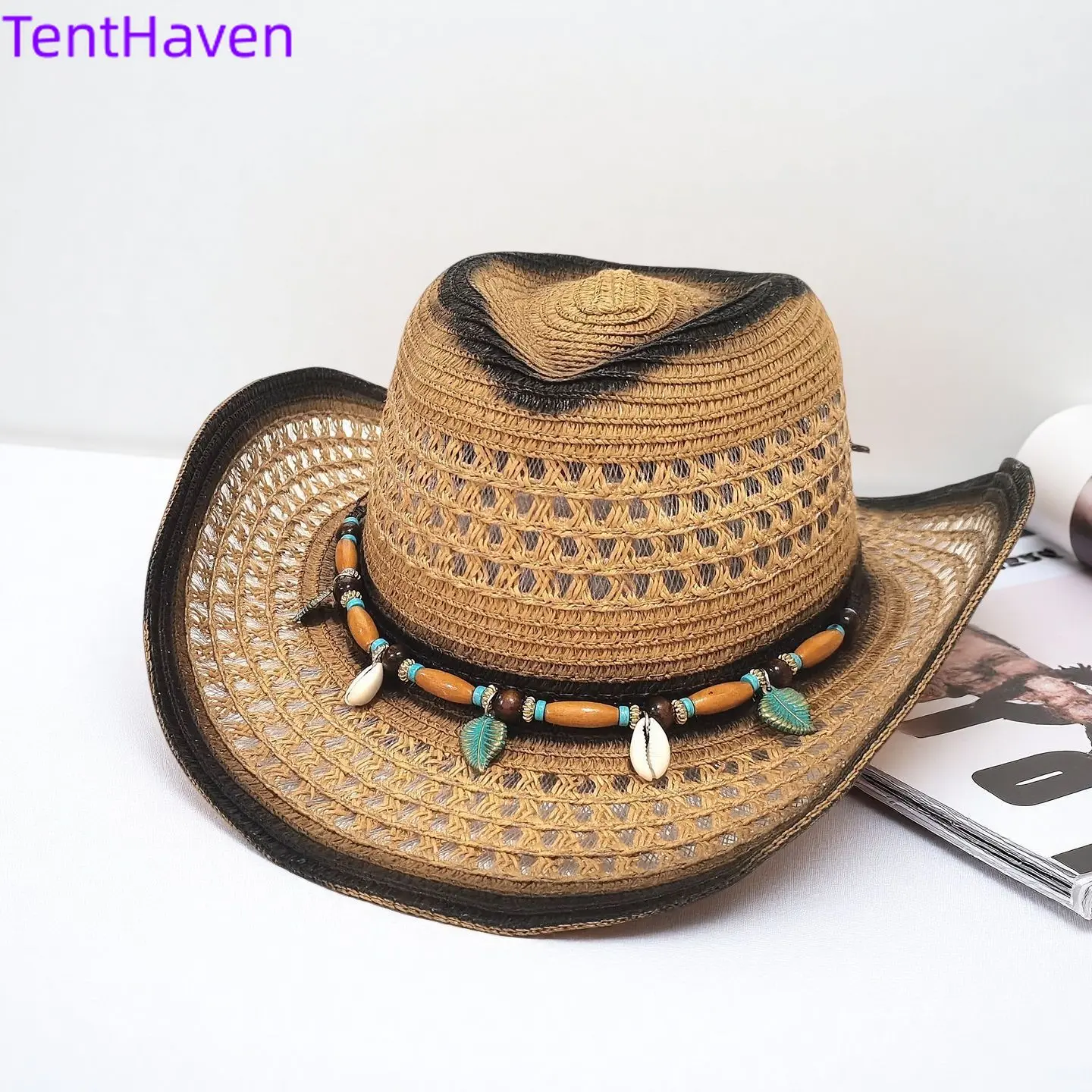 2026 New Western Cowboy Straw Hat Retro Ethnic Jazz Hat Men's and Women's Hats Sunscreen Hat Sunshade Hat