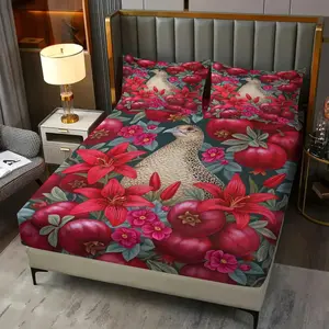 Floral Bird Pattern Bed Sheet Set, Anti-Slip Dustproof Soft Bedroom & Dormitory Bedding, Includes 1 Bed Sheet and 2 Pillowcases